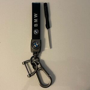 BMW Key Fob Keychain in Black Leather with Logo NWT